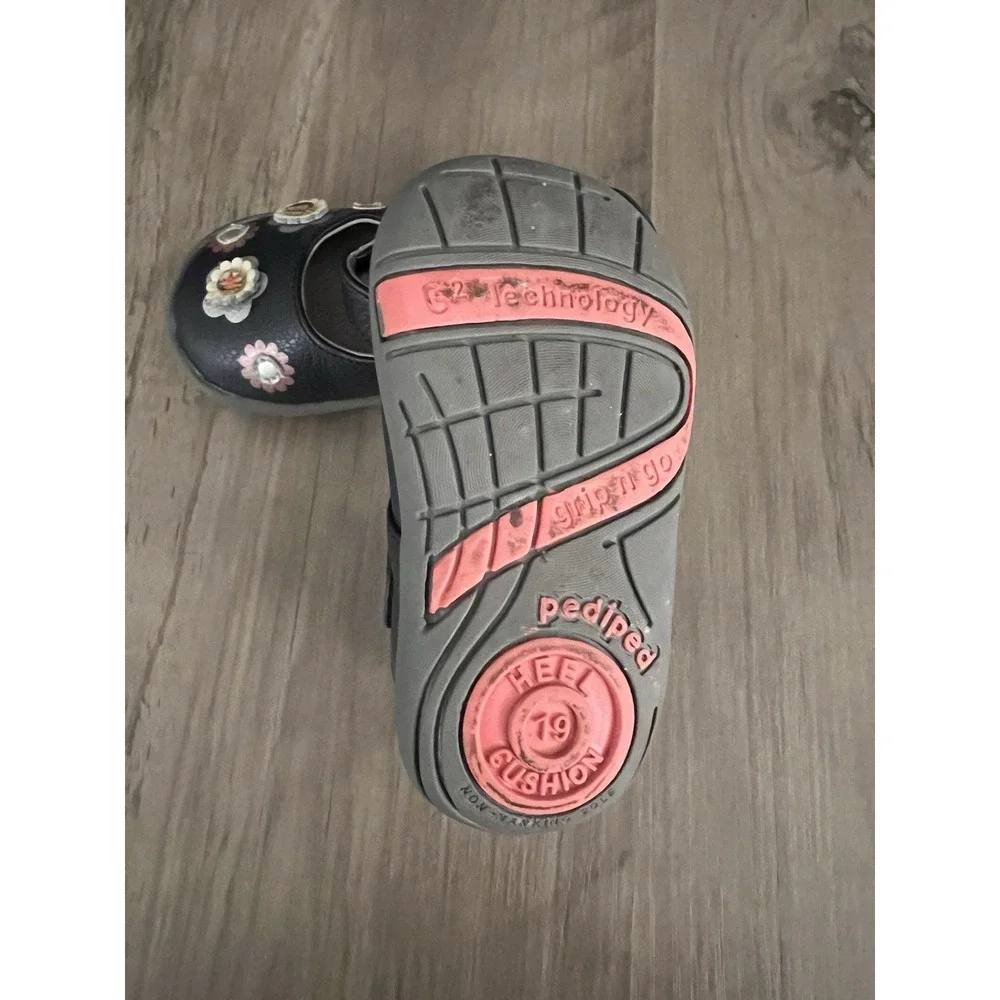 Pediped Toddler Girls Grip n Go Flora Shoes Navy Blue Leather Sz 4/4.5 w/Box VGC